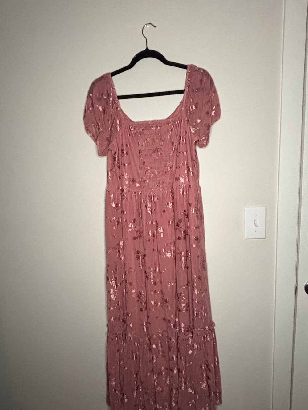 Floral Dusty Rose Maxi Dress with Puff Sleeves - Picture 2 of 3